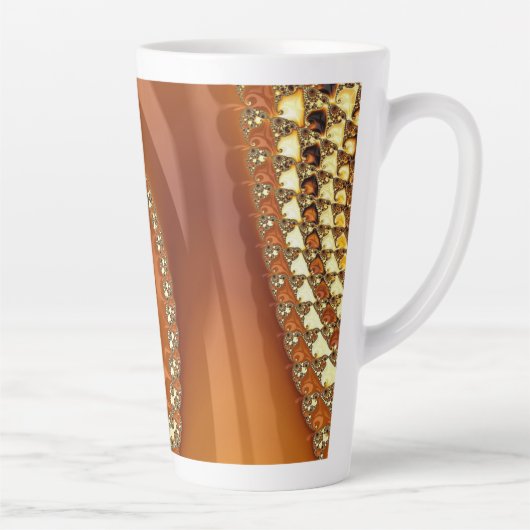 Abstraktes Gold Orange Gradient Spiral Fraktal Milchtasse (Rechts)