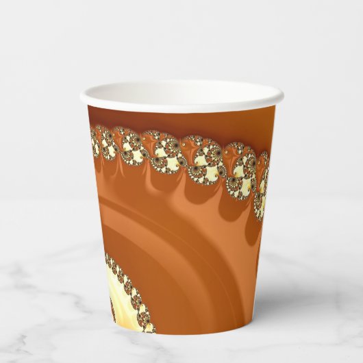 Abstraktes Gold Orange Gradient Spiral Fraktal Pappbecher (Rückseite)