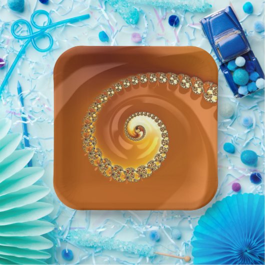 Abstraktes Gold Orange Gradient Spiral Fraktal Pappteller (Party)