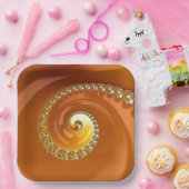 Abstraktes Gold Orange Gradient Spiral Fraktal Pappteller (Party)