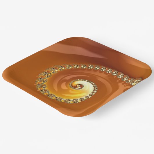 Abstraktes Gold Orange Gradient Spiral Fraktal Pappteller (Gewinkelt)