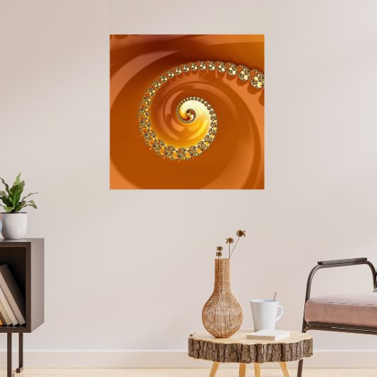 Abstraktes Gold Orange Gradient Spiral Fraktal Poster (Wohnzimmer 3)