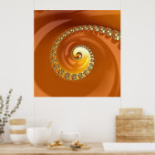 Abstraktes Gold Orange Gradient Spiral Fraktal Poster (Küche)