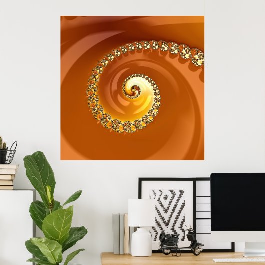 Abstraktes Gold Orange Gradient Spiral Fraktal Poster (Heimbüro)