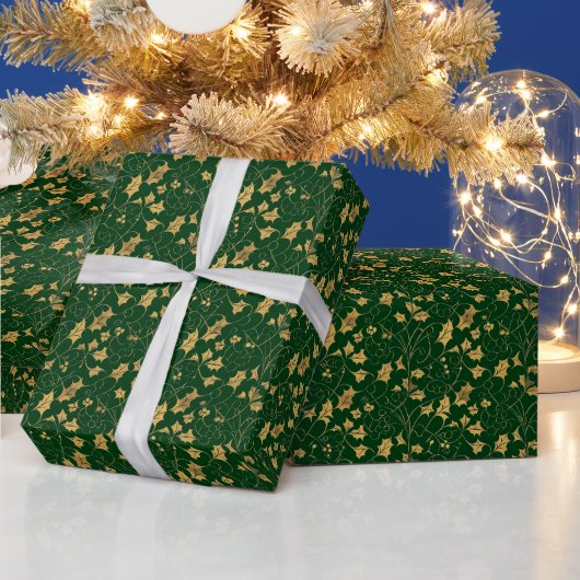 Abstraktes Gold-Stechpalme Geschenkpapier (Feiertage)