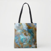 Abstraktes Gold-Teal-Marmor-Monogramm-Initial-Name Tasche (Vorderseite)