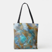 Abstraktes Gold-Teal-Marmor-Monogramm-Initial-Name Tasche (Rückseite)