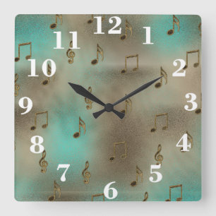 Abstraktes Gold u. aquamarines musikalische Quadratische Wanduhr