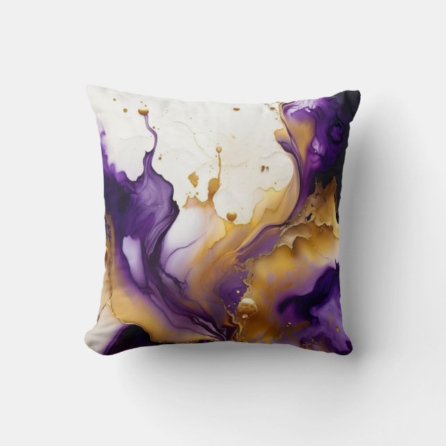 Abstraktes Gold und Amethyst Kissen (Vorderseite)