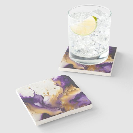 Abstraktes Gold und Amethyst Steinuntersetzer (Seitenansicht)