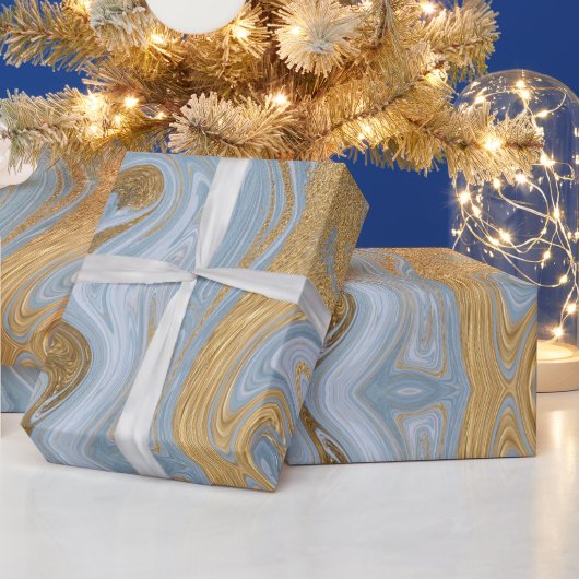 Abstraktes Gold und Blauer Agate Marmorwirl Geschenkpapier (Feiertage)
