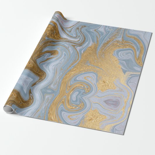 Abstraktes Gold und Blauer Agate Marmorwirl Geschenkpapier (Ungerollt)