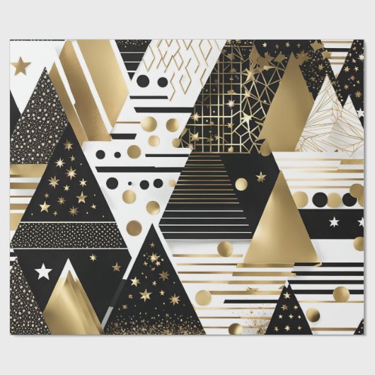 abstraktes Gold- und Schwarz-Dreiecke-Verpackungsp Geschenkpapier (Flach)