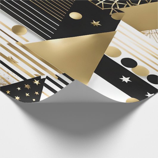 abstraktes Gold- und Schwarz-Dreiecke-Verpackungsp Geschenkpapier (Ecke)