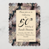 Abstraktes Gold und Schwarz mit Federn 50. Geburts Einladung (Vorne/Hinten)