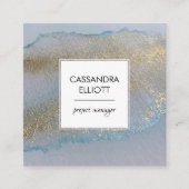 Abstraktes Gold und subtile blaue Alkohol Tinte Fl Quadratische Visitenkarte (Vorderseite)