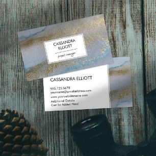 Abstraktes Gold und subtile blaue Alkohol Tinte Fl Visitenkarte