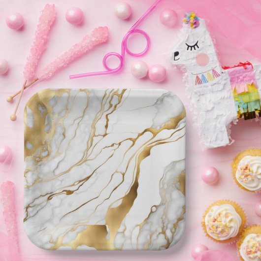 Abstraktes Gold und weißes Marmor Pappteller (Party)