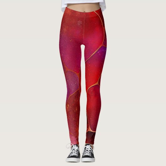 Abstraktes Gold Web über Violet, Lila und Magenta Leggings (Vorderseite)