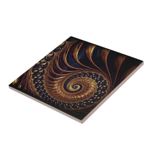 Abstraktes Golden Black Fraktal Keramik Tile Fliese (Seite)