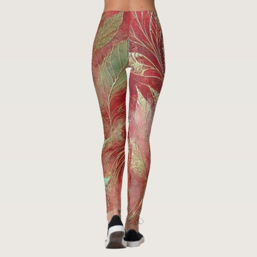 Abstraktes Golden Olive LEAF Kunstwerk Stil 28 Leggings (Rückseite)