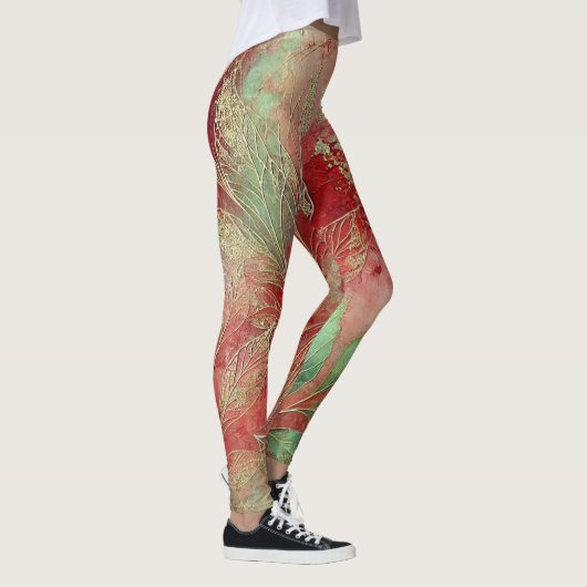 Abstraktes Golden Olive LEAF Kunstwerk Stil 28 Leggings (Rechts)