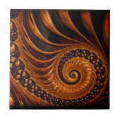 Abstraktes Goldenes Fraktal Keramik Tile - Schwarz Fliese (Vorderseite)
