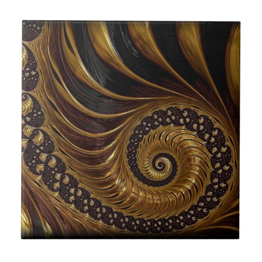 Abstraktes Goldenes Fraktal - Schwarz und Gold Fliese (Vorderseite)