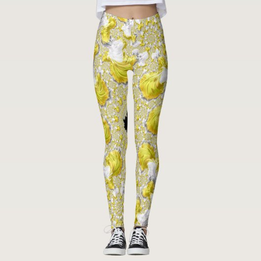 Abstraktes Goldenes Gelbes Symmetrisches Fraktal Leggings (Vorderseite)