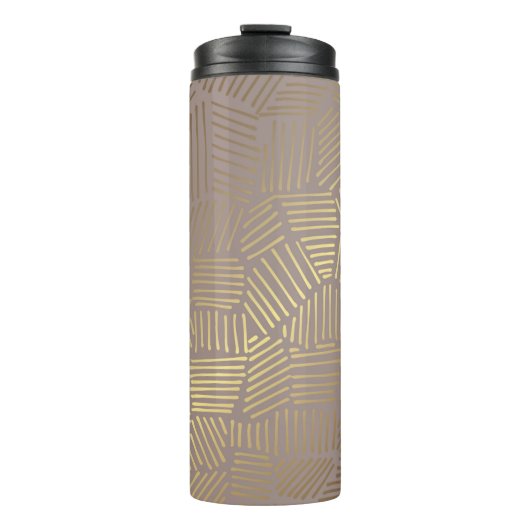 Abstraktes goldenes Linienmuster Thermosbecher (Vorderseite)
