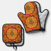 Abstraktes goldenes Mandala Ofenhandschuh & Topflappen-Set (Vorderseite/Rückseite)