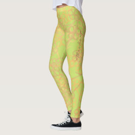 Abstraktes goldgrünes Blumenmuster Leggings