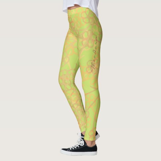 Abstraktes goldgrünes Blumenmuster Leggings (Links)