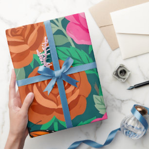Abstraktes Gouache-Rosen-Schmetterlinge-Geschenkpa Geschenkpapier