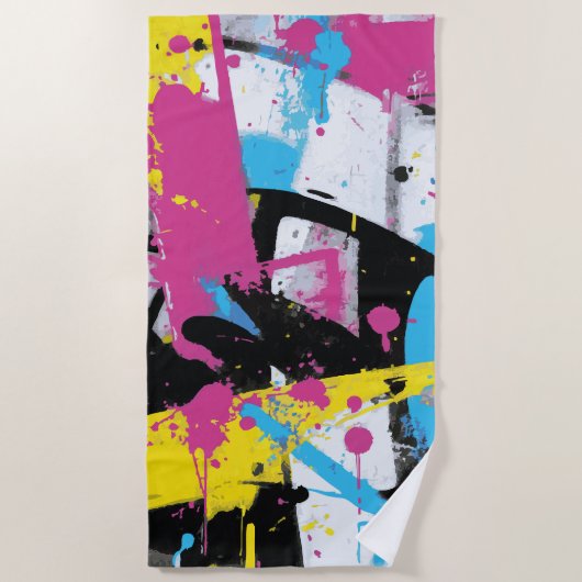Abstraktes Graffiti-Spritzer Urban Pop Art Strandtuch (Vorderseite)