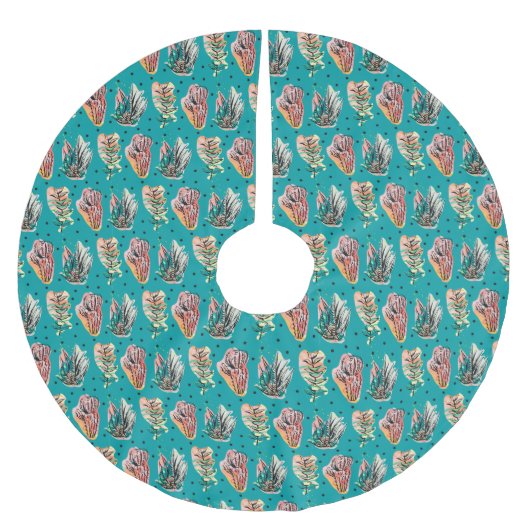 Abstraktes grafisches Kaktussucculent-Muster Polyester Weihnachtsbaumdecke (Vorderseite)