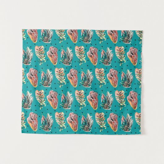 Abstraktes grafisches Kaktussucculent-Muster Wandteppich (Vorderseite (Horizontal))