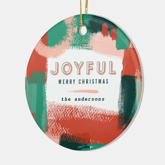 Abstraktes grafisches Rot, Rosa + grünes fröhliche Keramik Ornament (Links)