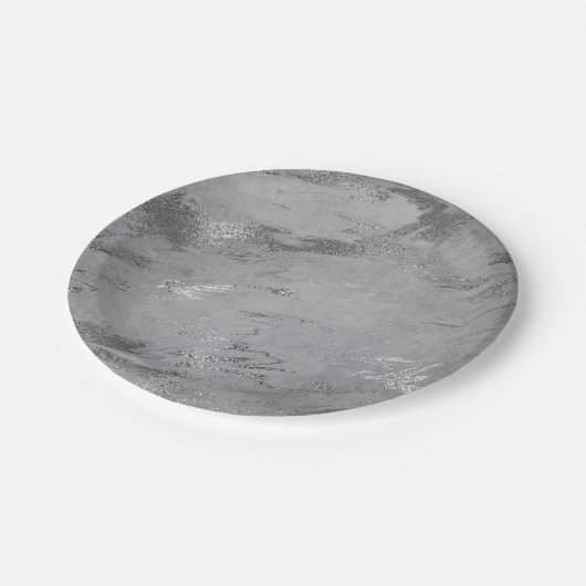 Abstraktes graues Graphit Silver Marble Party Vip Pappteller (Schrägansicht)