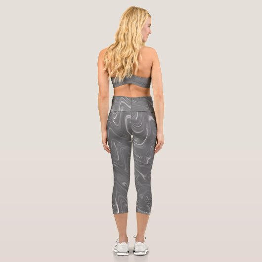 Abstraktes graues Marmormuster Capri Leggings (Rückseite)