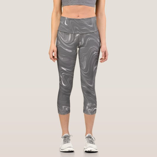 Abstraktes graues Marmormuster Capri Leggings (Vorderseite)