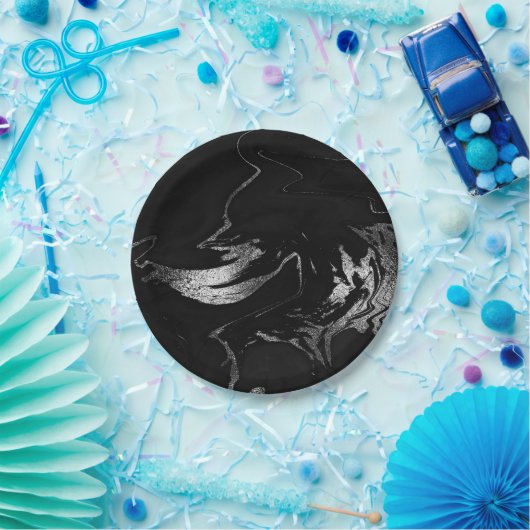 Abstraktes graues schwarzes Silbermarbor Party Vip Pappteller (Party)