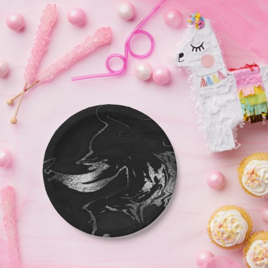 Abstraktes graues schwarzes Silbermarbor Party Vip Pappteller (Party)