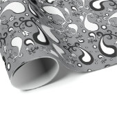 Abstraktes graues und weißes Tulip Paisley-Muster Geschenkpapier (Rolleneckpunkt)