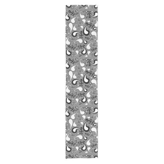 Abstraktes graues und weißes Tulip Paisley-Muster Kurzer Tischläufer (Vorderseite)