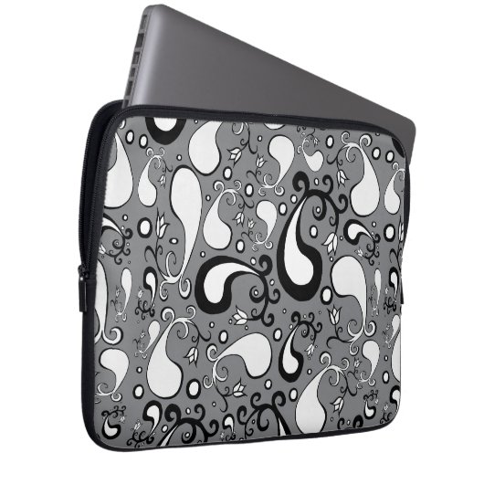 Abstraktes graues und weißes Tulip Paisley-Muster Laptopschutzhülle (Vorne Rechts)