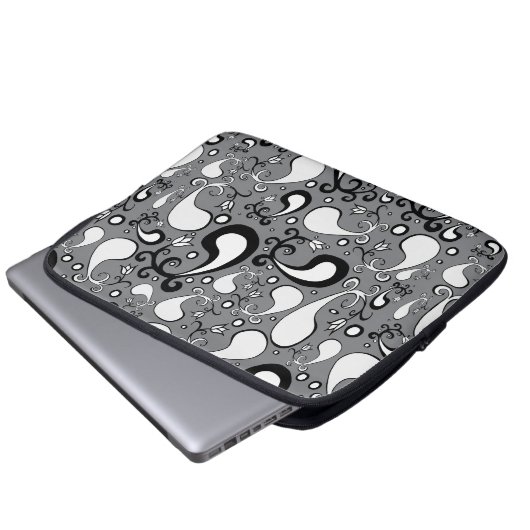 Abstraktes graues und weißes Tulip Paisley-Muster Laptopschutzhülle (Vorne Knopf)