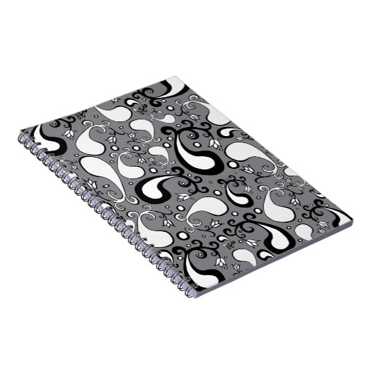 Abstraktes graues und weißes Tulip Paisley-Muster Notizblock (Rechte Seite)