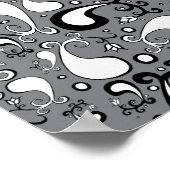 Abstraktes graues und weißes Tulip Paisley-Muster Poster (Ecke)