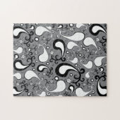 Abstraktes graues und weißes Tulip Paisley-Muster Puzzle (Horizontal)